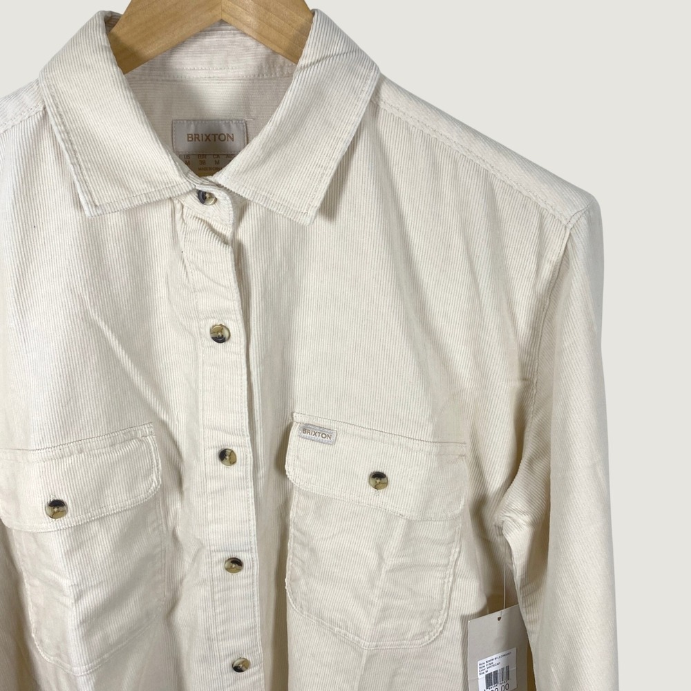 Brixton Bowery BF Corduroy Shirt Womens M Whitecap NWT 01326 Boyfriend Fit